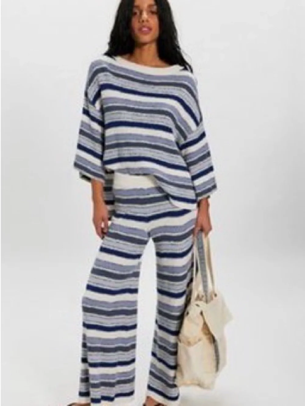 NWT Free People Over The Rainbow Sweater Set - Nautical Blue Combo